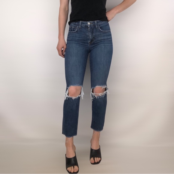L'AGENCE Denim - L’AGENCE Audrina Straight‎ High Rise Classic Vintage Worn Destruct Size 25
